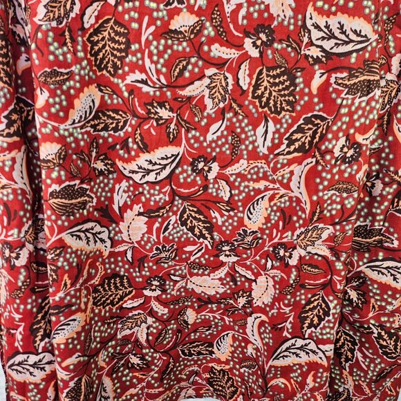 Jessica Simpson Floral Paisley Print Red & Green Blouse Long Sleeve XS Top Shirt - Picture 4 of 6